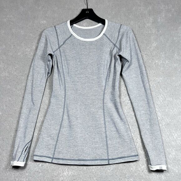 Lululemon Shirt Womens Size 4 Gray Striped Long Sleeve Thumbholes Reversible - Picture 9 of 15